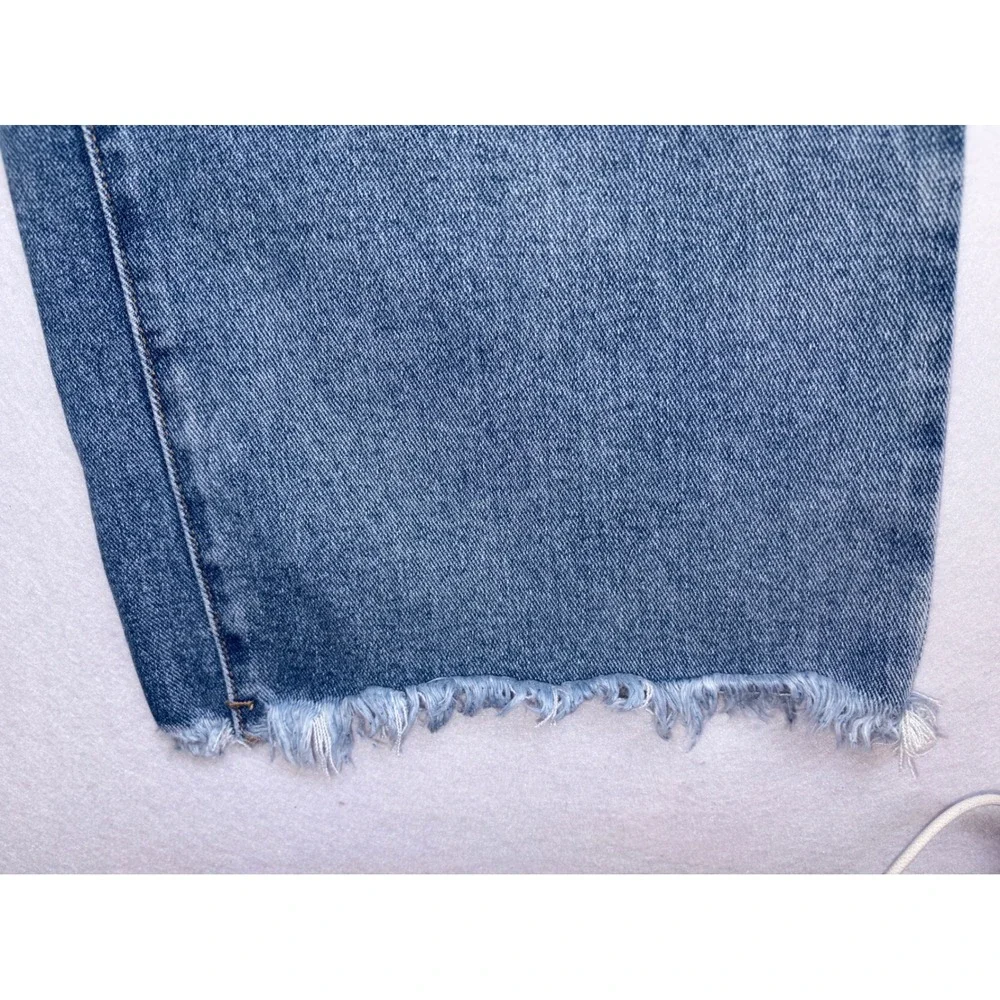 Flamingals Women 4XL Distressed Crop Jeans Blue Denim Raw Hem High Rise Stretch